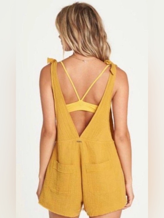 Billabong Pants - Billabong Girl on the Run Overalls Mustard Yellow Romper Shorts Medium
